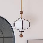 Walnut frame lantern pendant light with diffused white shade