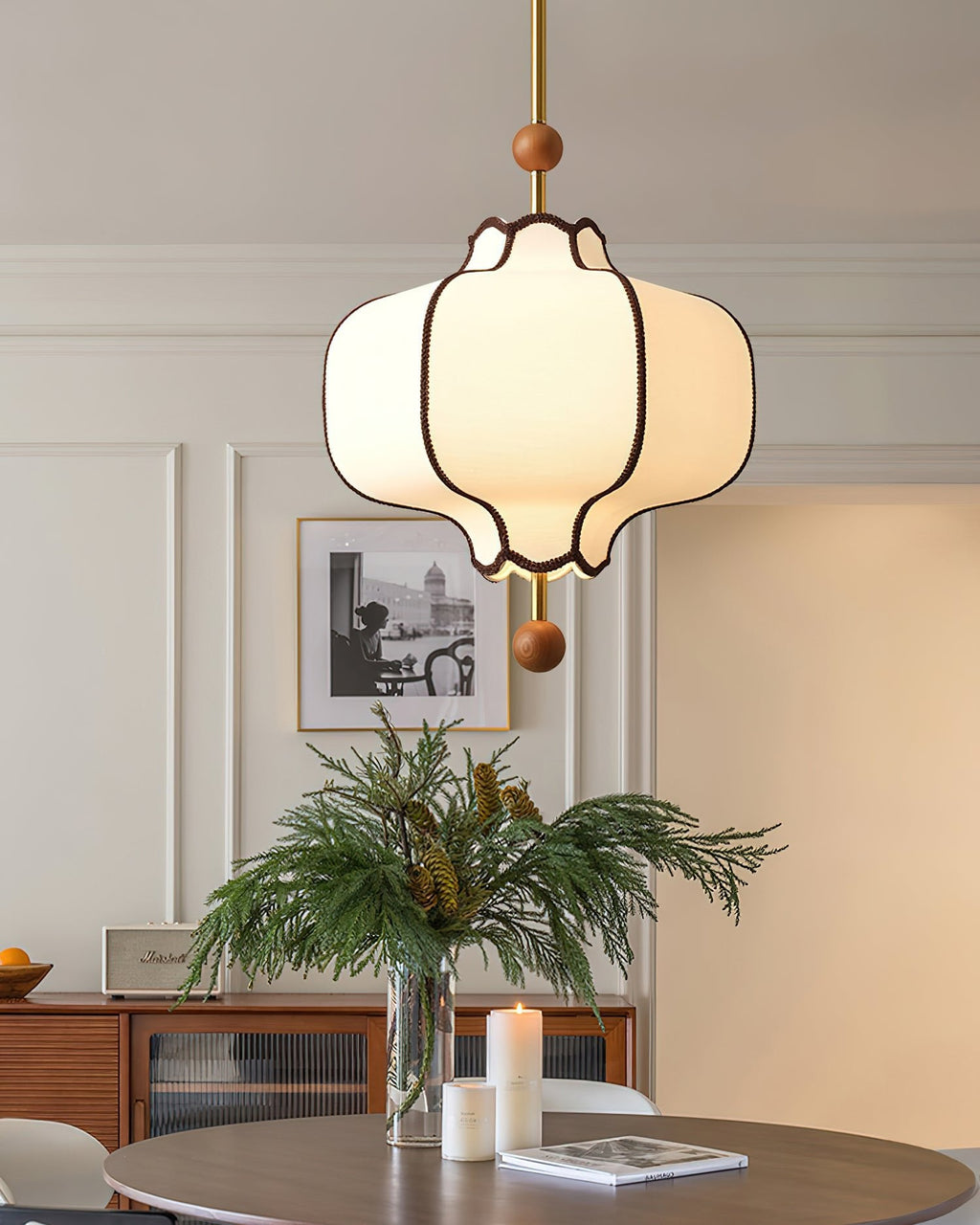 Fabric pendant light shown in small, medium and large sizes