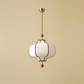 Lantern pendant light with white fabric shade and gold frame