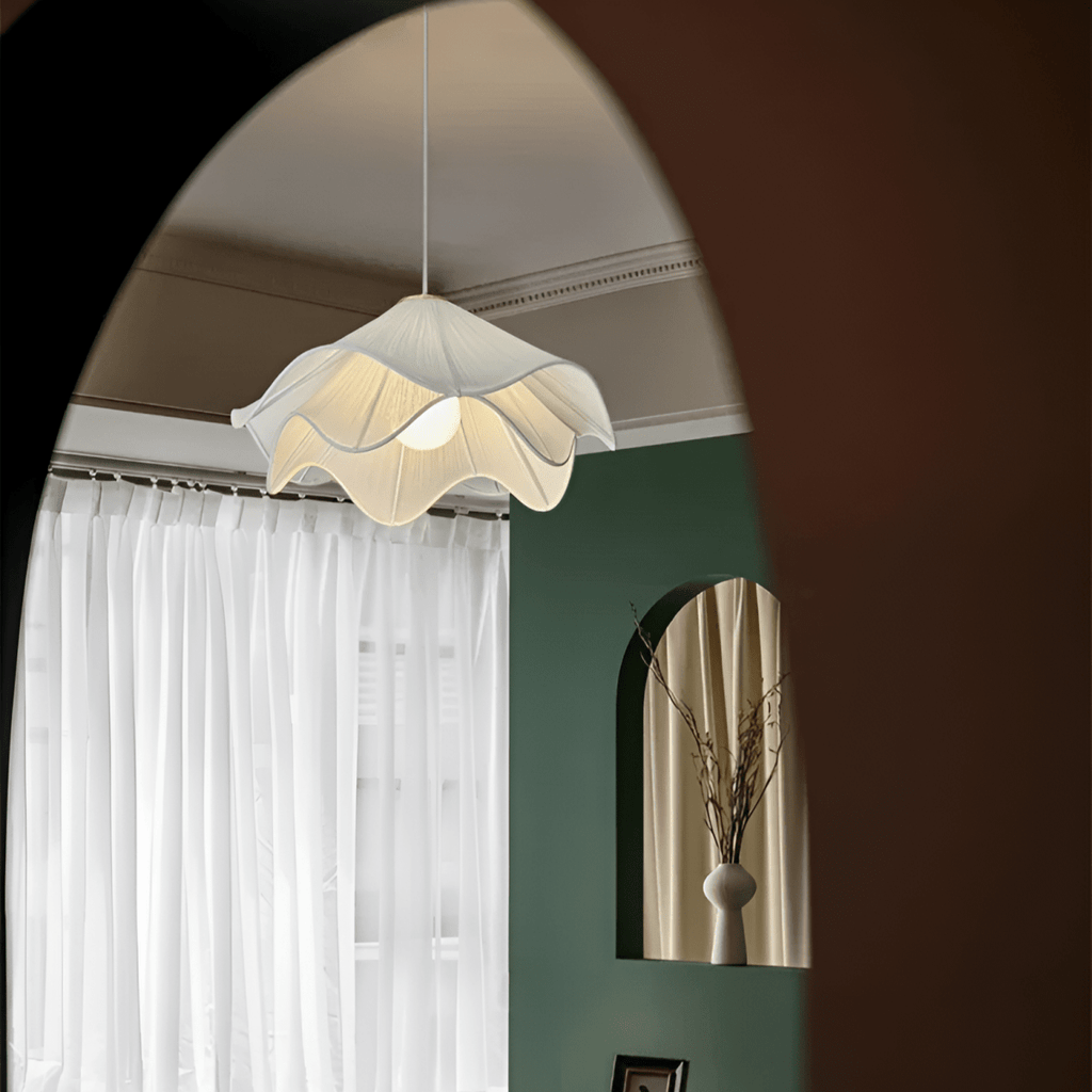 Taklampe med stoffskjerm, varm LED-omgivelsesbelysning for soverom