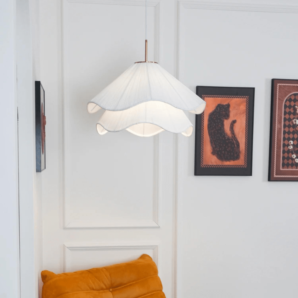 Taklampe med stoffskjerm, varm LED-omgivelsesbelysning for soverom