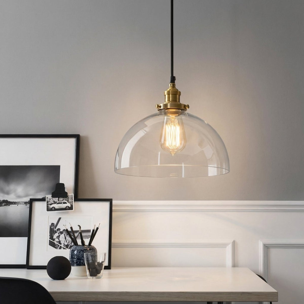 Stor glasskuppel pendellampe, vintage industriell kjøkkenlampe