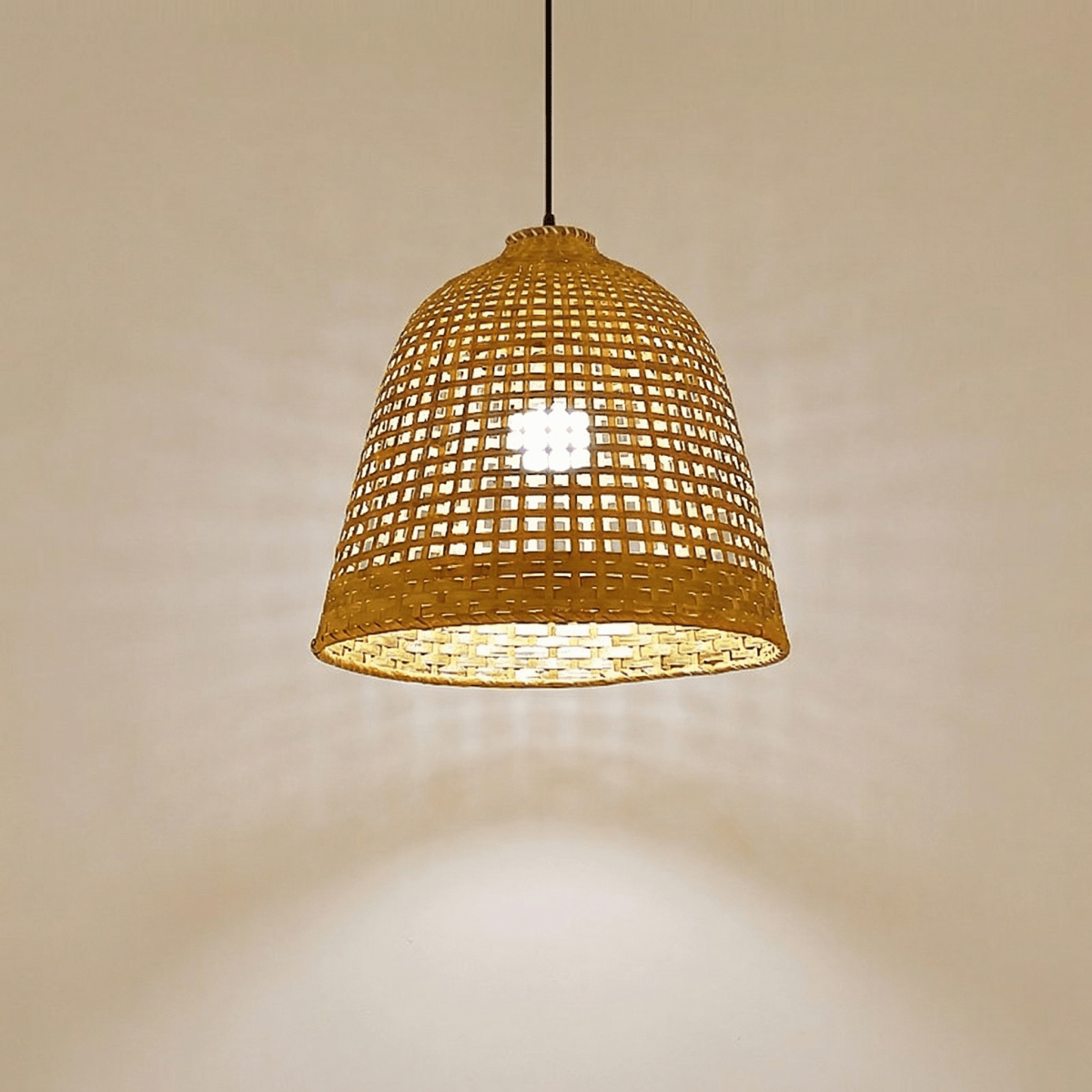 Bamboo Bell Pendant Light, Boho-Style Handwoven Shade, 40cm Ceiling Lamp