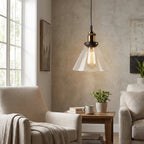 Clear Glass Pendant Light, Vintage Metal Fixture, Industrial Loft Style