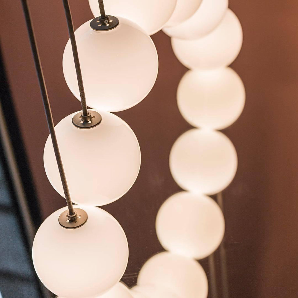 Black and White Glass Pendant Light, Adjustable Height, E26/E27 Base