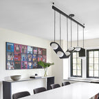 Black and White Glass Pendant Light, Adjustable Height, E26/E27 Base
