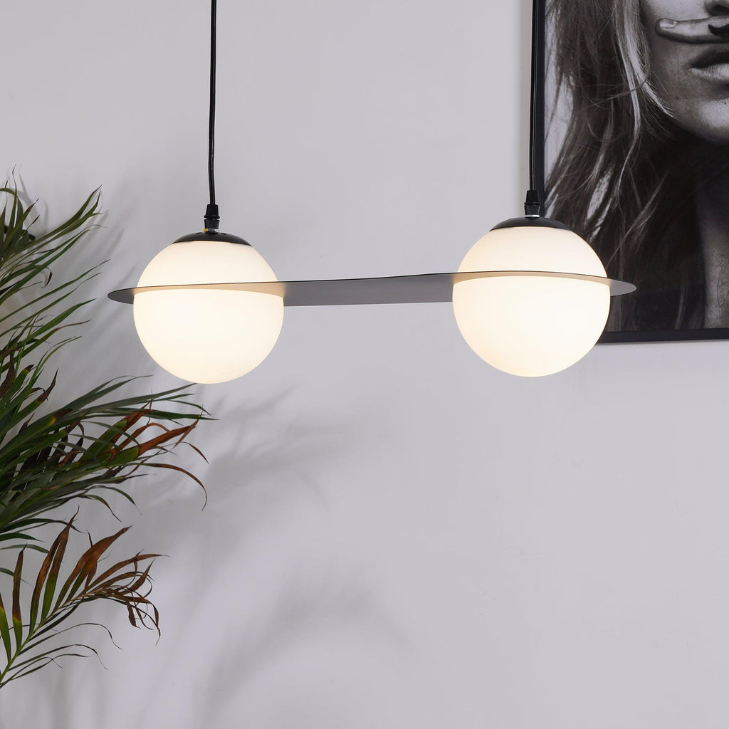 Black and White Glass Pendant Light, Adjustable Height, E26/E27 Base