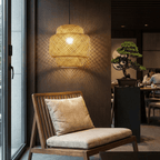 Handwoven Bamboo Pendant, Layered Lantern Shade With Ambient Glow