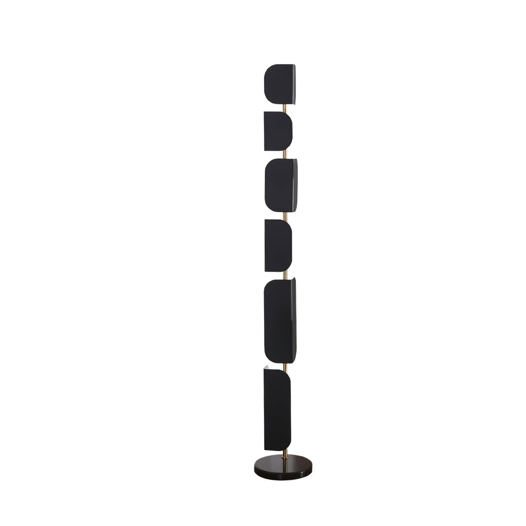 The Clérachic floor lamp shown alone on a plain white background, its black glass panels and gold pole unlit.