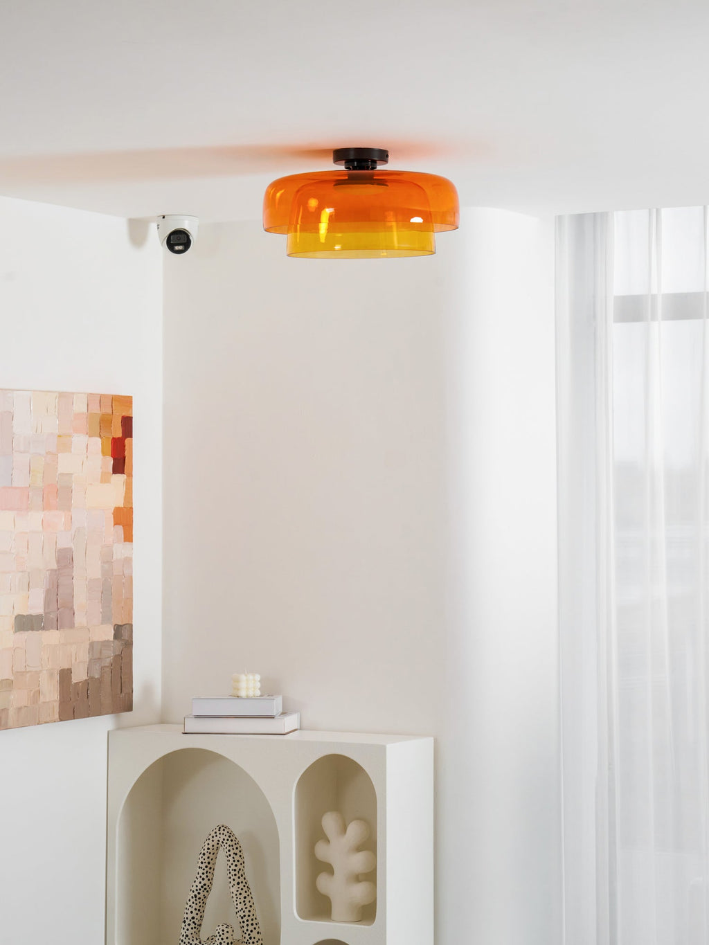 Indbygningsloftlampe, lagdelt tonet glas, integreret LED