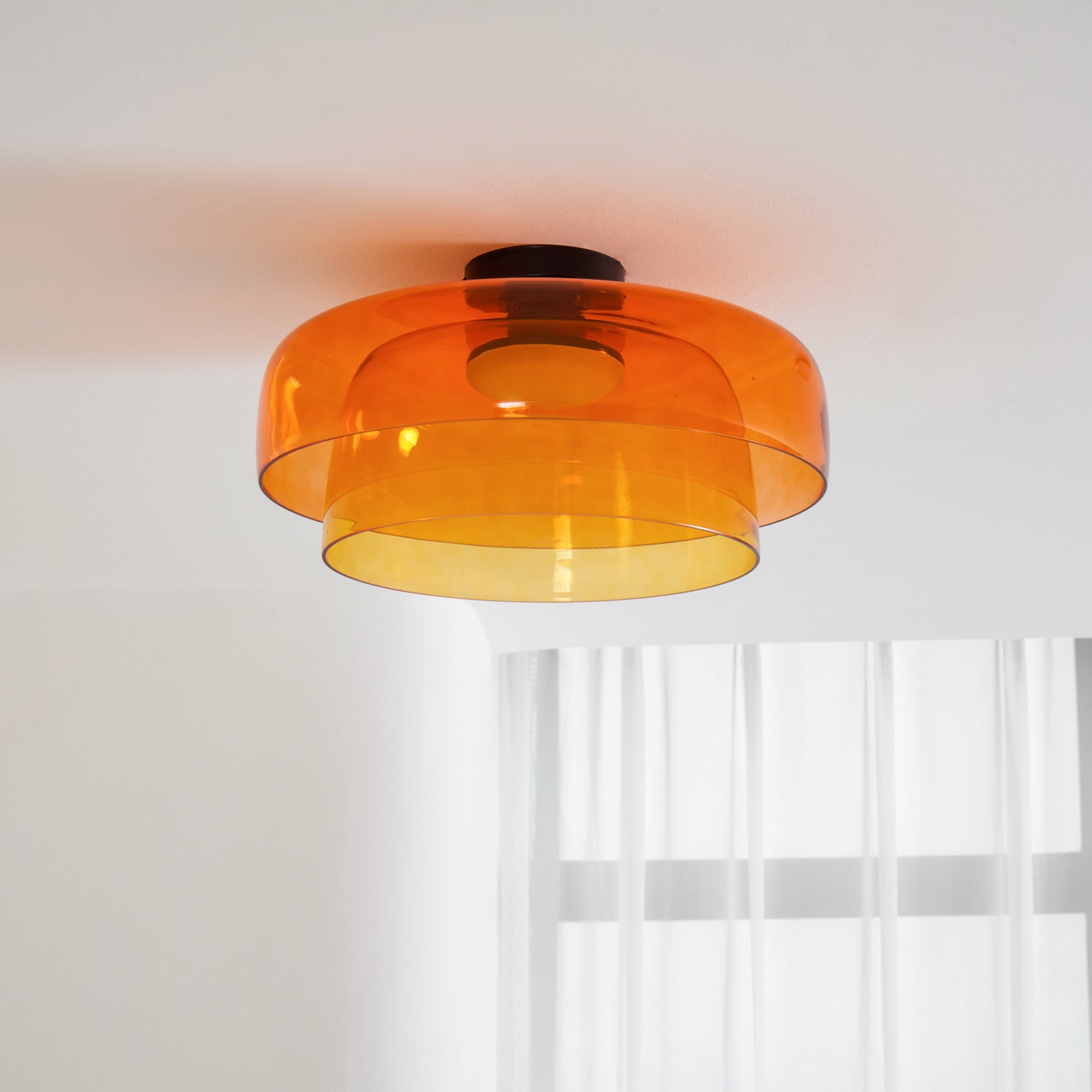 Indbygningsloftlampe, lagdelt tonet glas, integreret LED