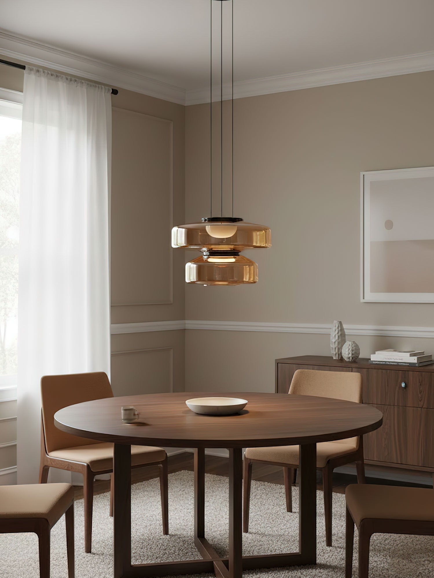 Mouth-blown glass pendant light with smoke grey tinted shade