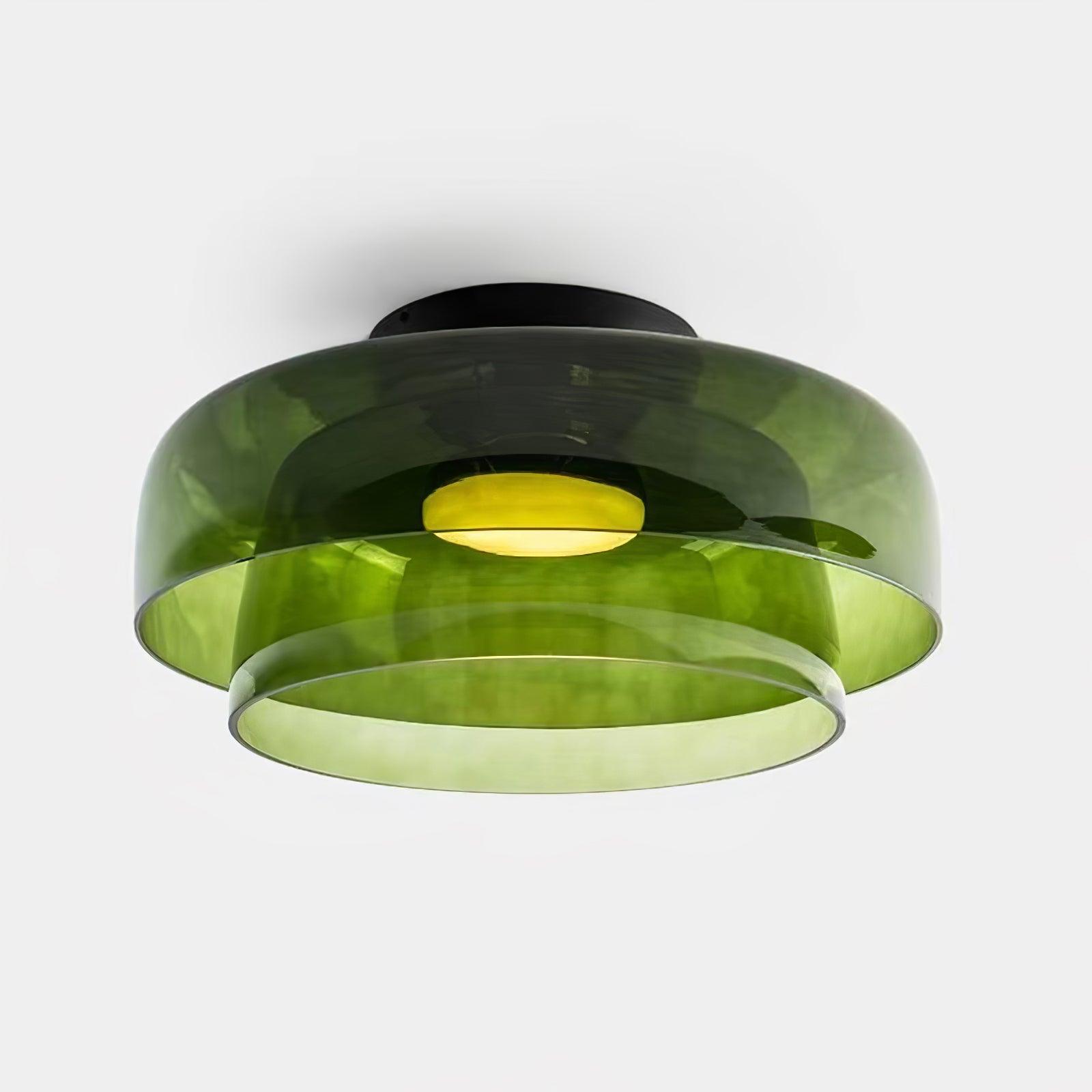 Layered glass ceiling light casting soft balanced light overhead