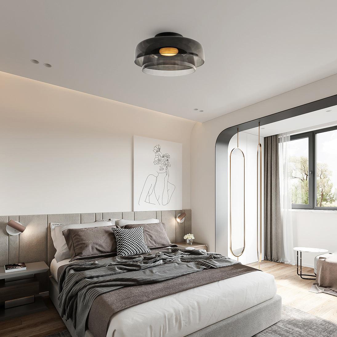 Indbygningsloftlampe, lagdelt tonet glas, integreret LED