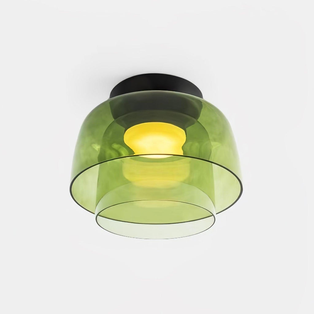 Double-layer glass ceiling light glowing softly against the ceiling