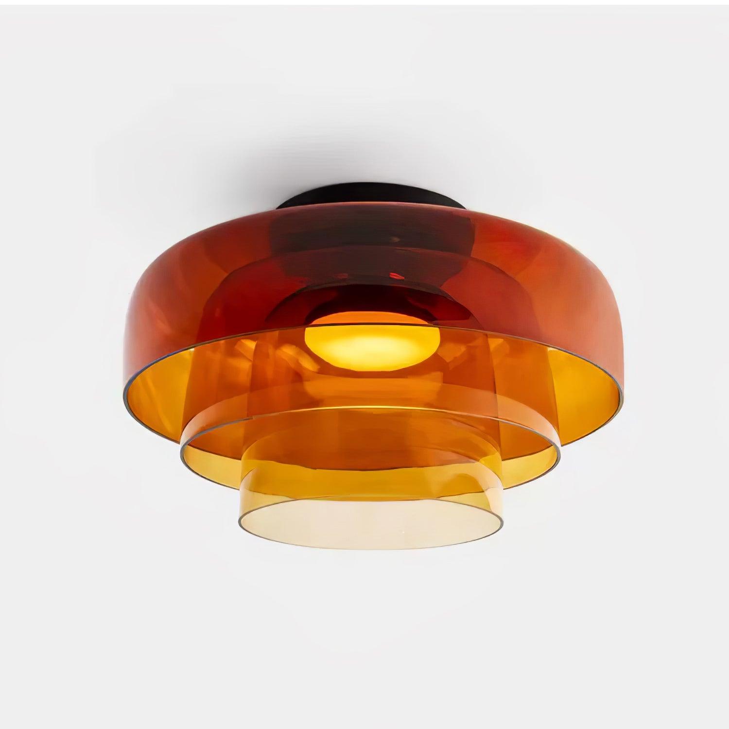Glass ceiling light with black body mounted semi-flush overhead