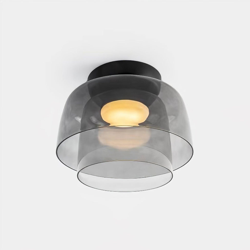 Tinted glass-disc ceiling light with integrated warm white LED