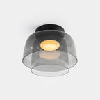 Tinted glass-disc ceiling light with integrated warm white LED