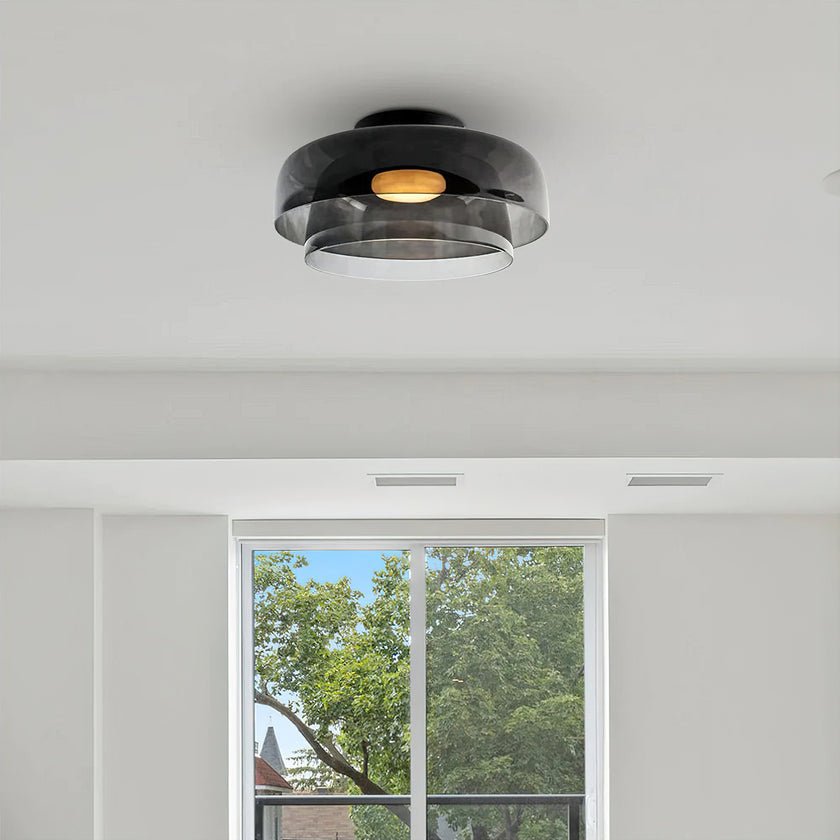 Indbygningsloftlampe, lagdelt tonet glas, integreret LED
