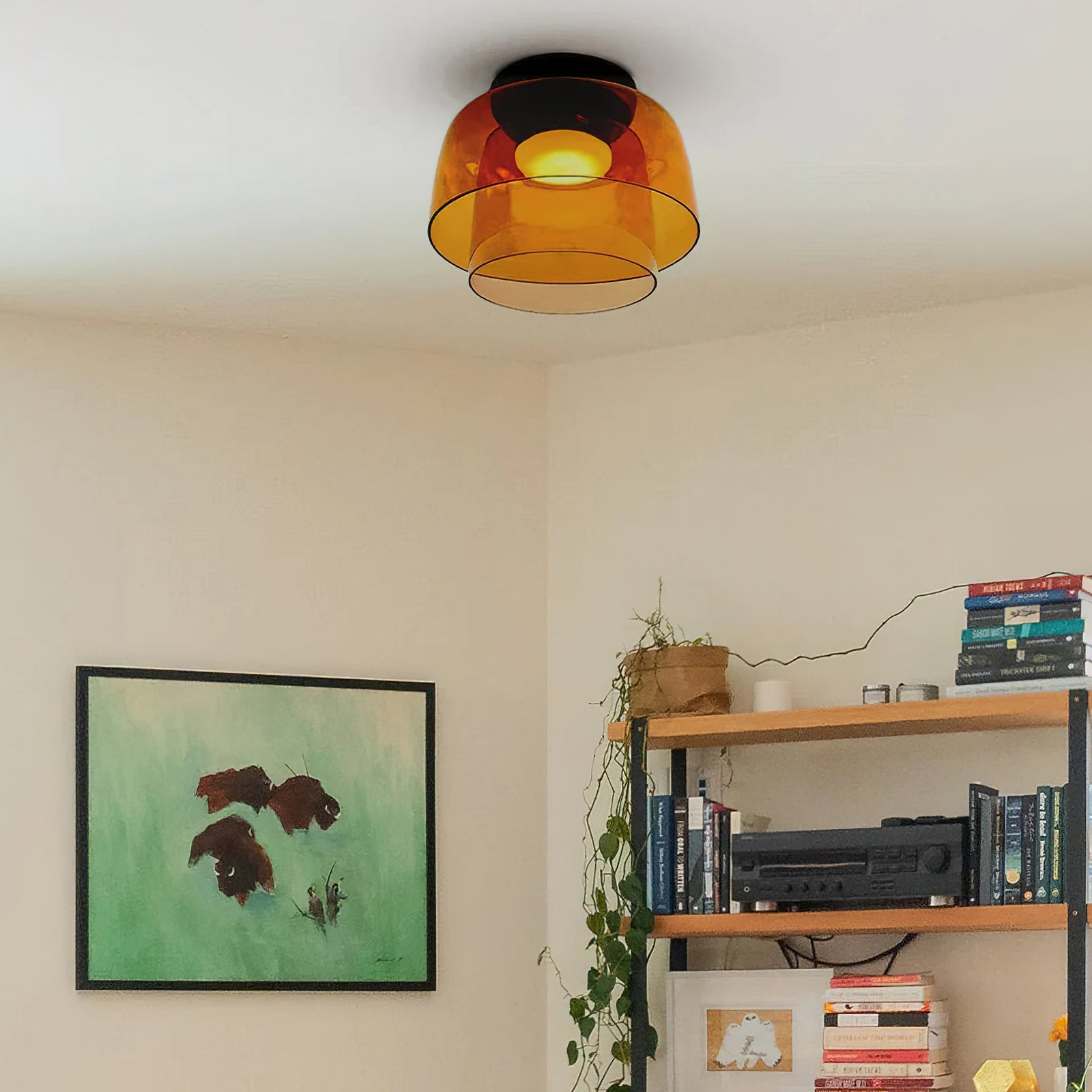 Indbygningsloftlampe, lagdelt tonet glas, integreret LED
