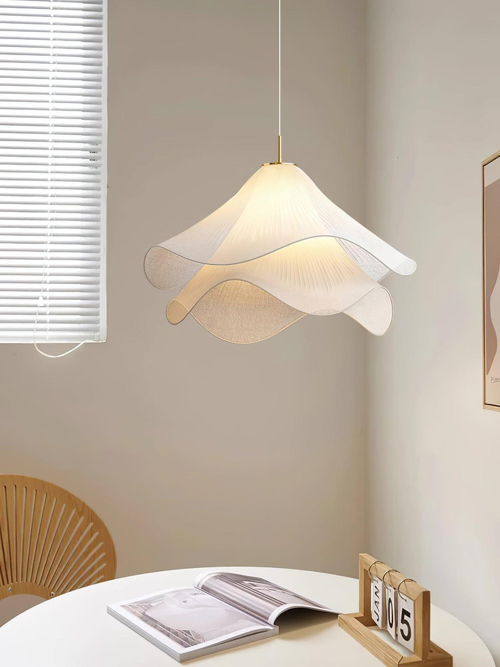 Ethereal Bloom plug-in pendant light glowing in a darkened room setting