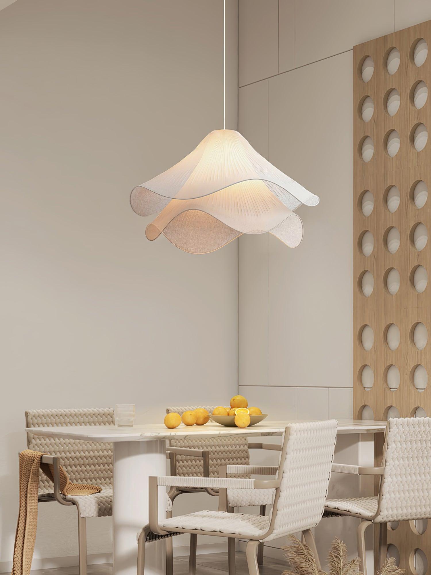 Ethereal Bloom plug-in pendant light interior view emphasising the layered fabric form