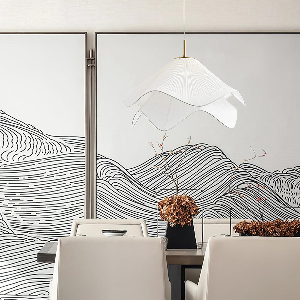 Ethereal Bloom pendant light glowing warmly in a relaxed home setting