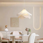 Ethereal Bloom plug-in pendant light hanging interior view with warm light through the shade