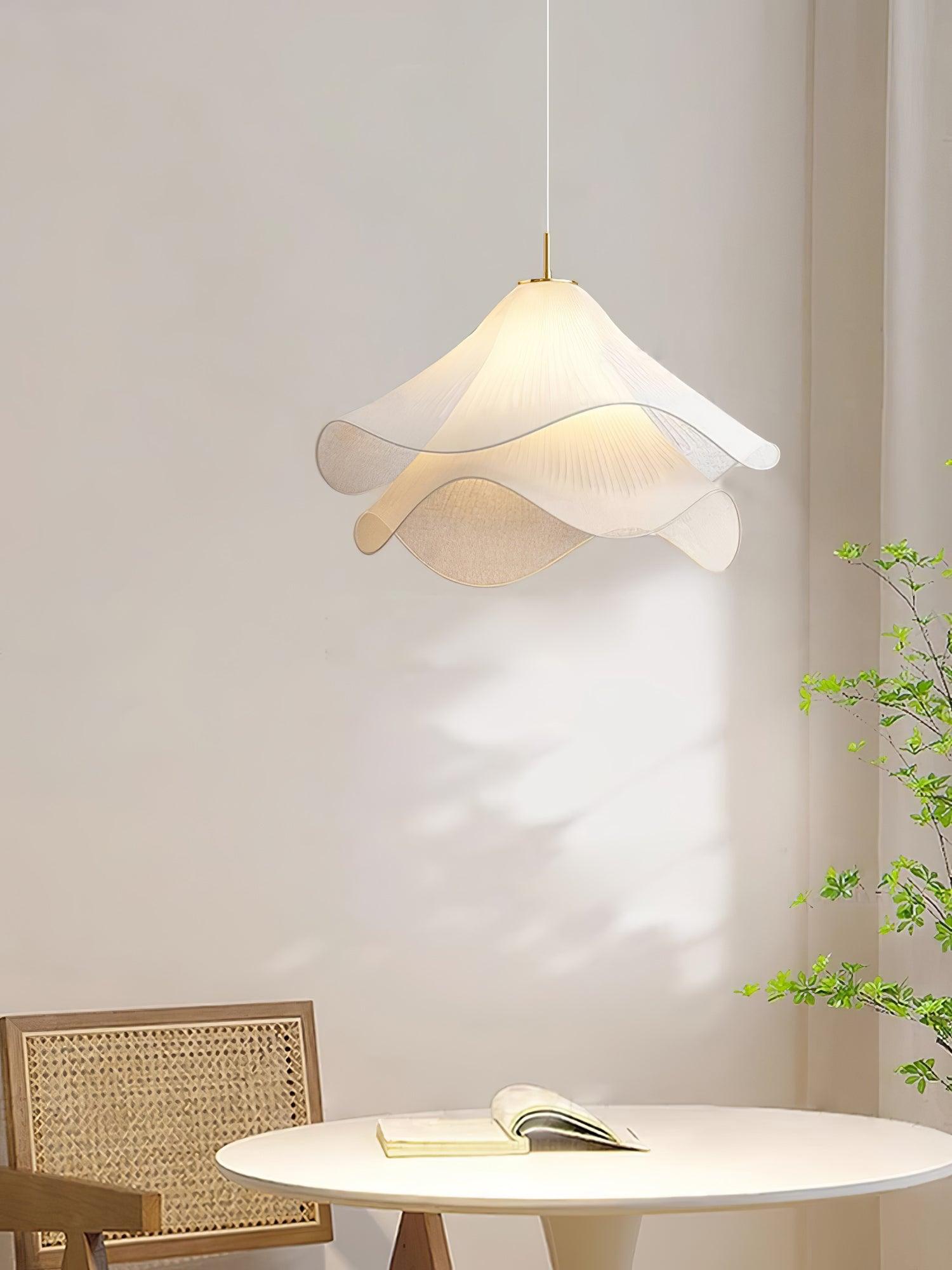 Ethereal Bloom pendant light styled interior with soft glowing fabric layers