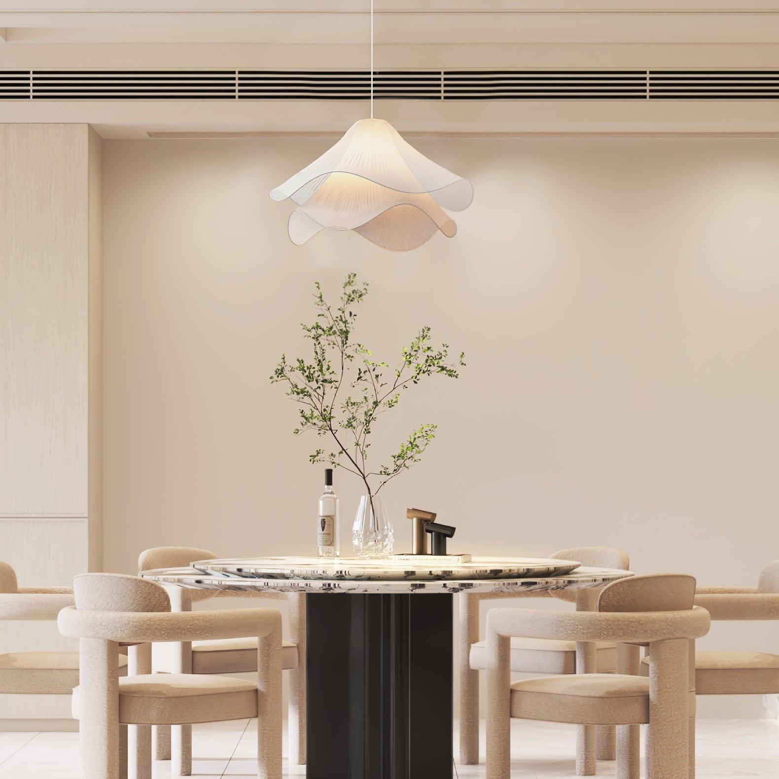 Ethereal Bloom pendant light interior shot with the bloom shade overhead