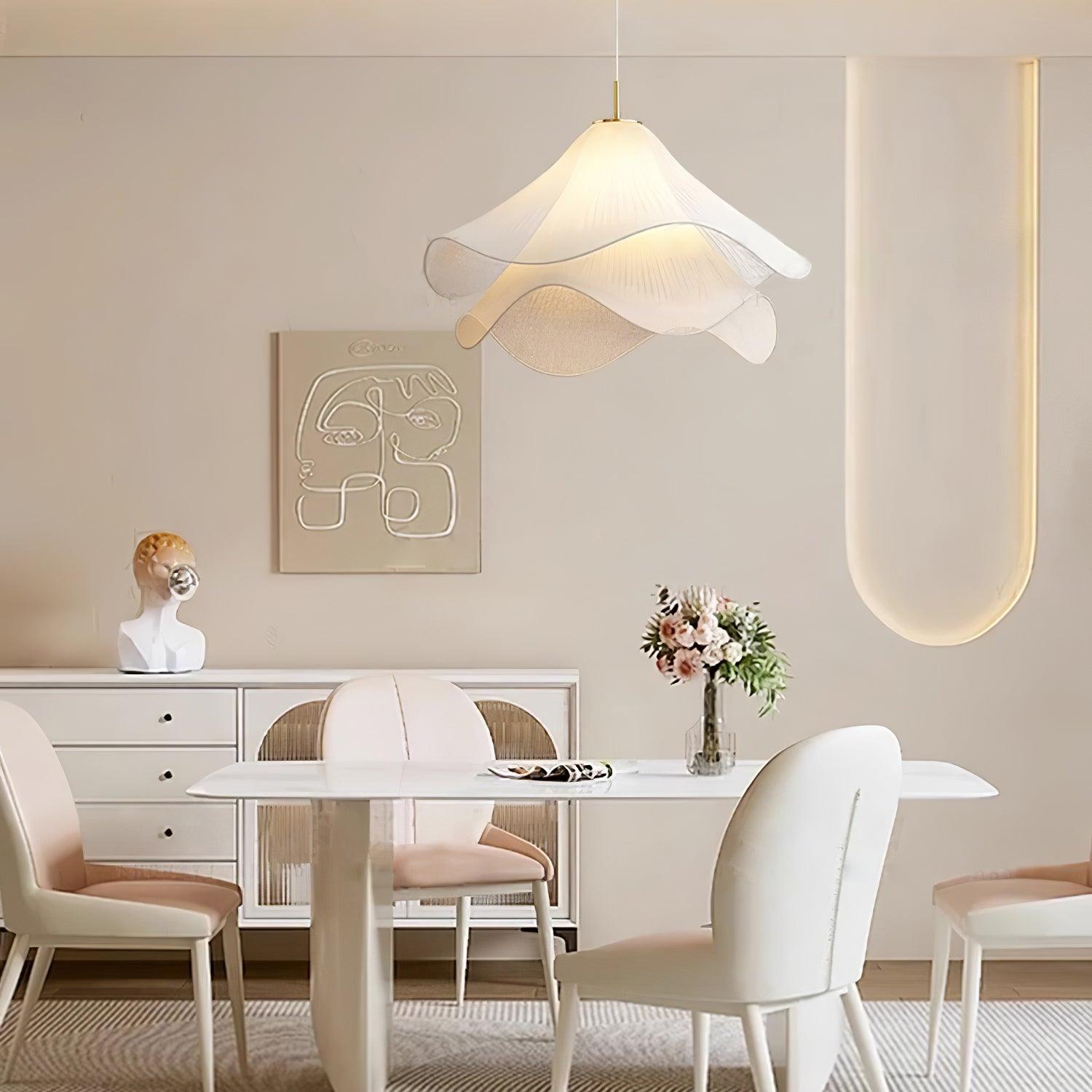 Ethereal Bloom pendant light in a home setting, layered shade gently lit