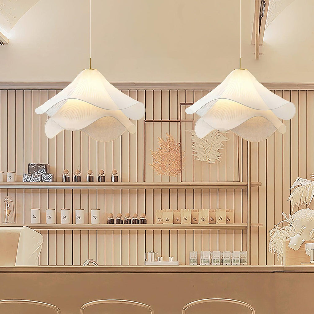 Ethereal Bloom plug-in pendant light suspended in a warm interior, casting soft light