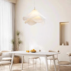 Ethereal Bloom plug-in pendant light unlit, highlighting the soft white fabric texture
