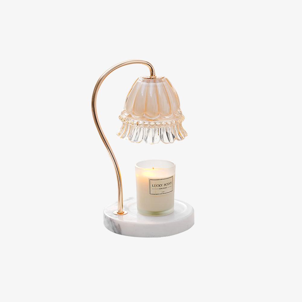 Photographed alone on a plain light background, this Clérachic candle warmer lamp shows its brass gooseneck arm and marble base.