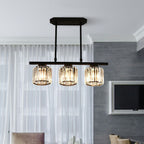 Linear Glass Rod Pendant Light, Modern Iron Frame Ceiling Fixture