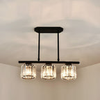 Linear Glass Rod Pendant Light, Modern Iron Frame Ceiling Fixture