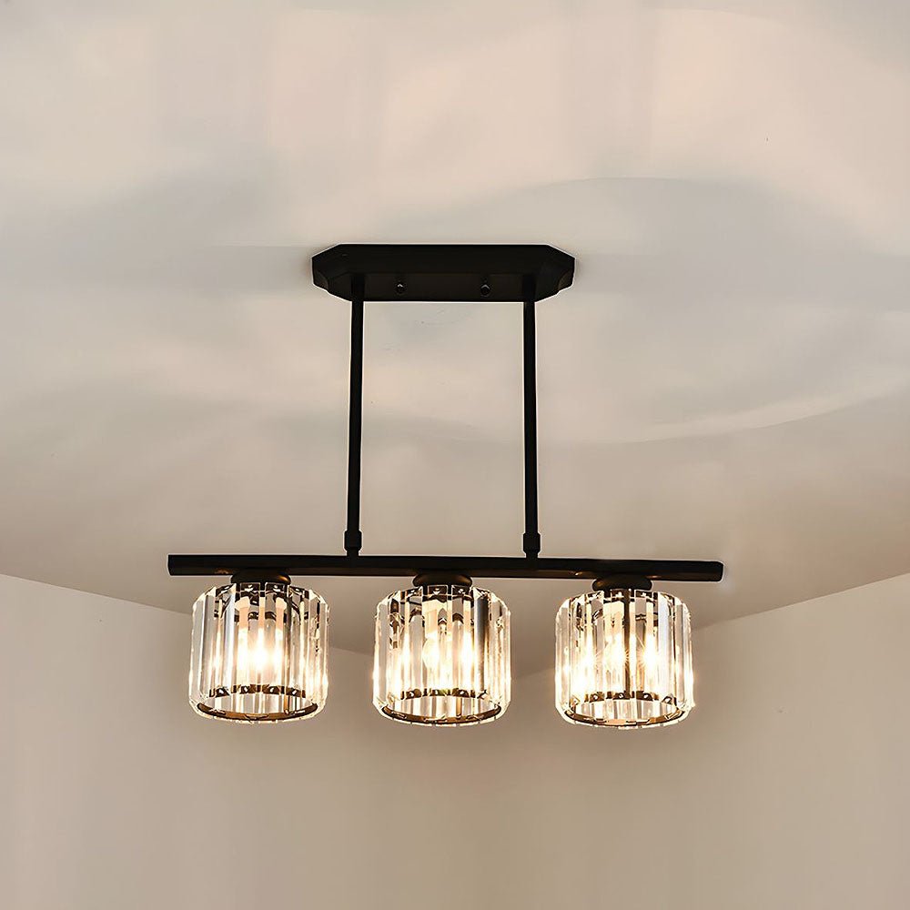 Linear Glass Rod Pendant Light, Modern Iron Frame Ceiling Fixture