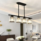 Linear Glass Rod Pendant Light, Modern Iron Frame Ceiling Fixture