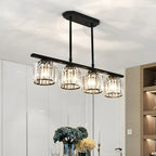 Linear Glass Rod Pendant Light, Modern Iron Frame Ceiling Fixture