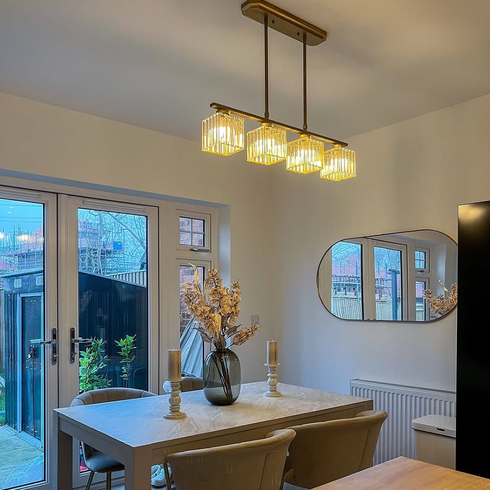 Linear Glass Rod Pendant Light, Modern Iron Frame Ceiling Fixture