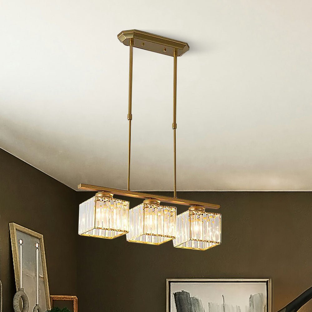 Linear Glass Rod Pendant Light, Modern Iron Frame Ceiling Fixture