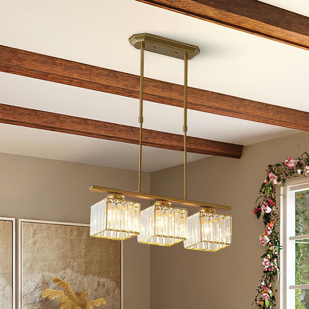 Linear Glass Rod Pendant Light, Modern Iron Frame Ceiling Fixture