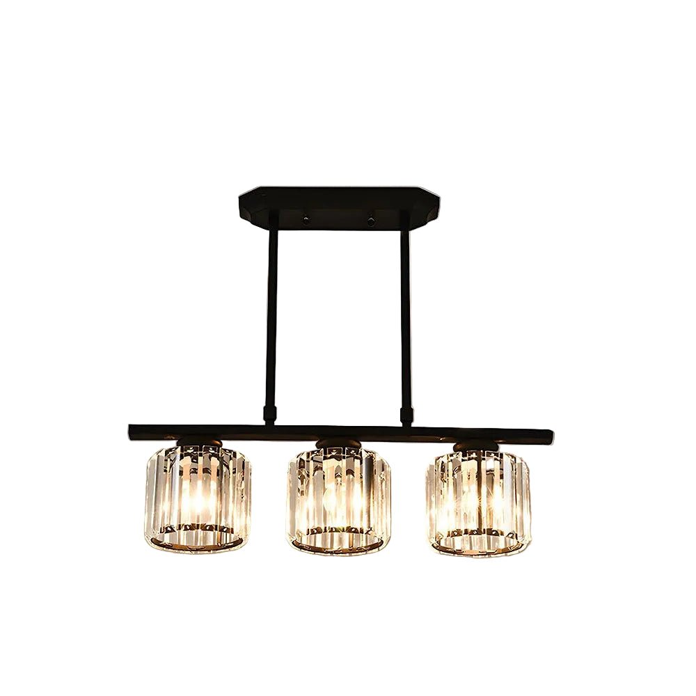 Linear Glass Rod Pendant Light, Modern Iron Frame Ceiling Fixture