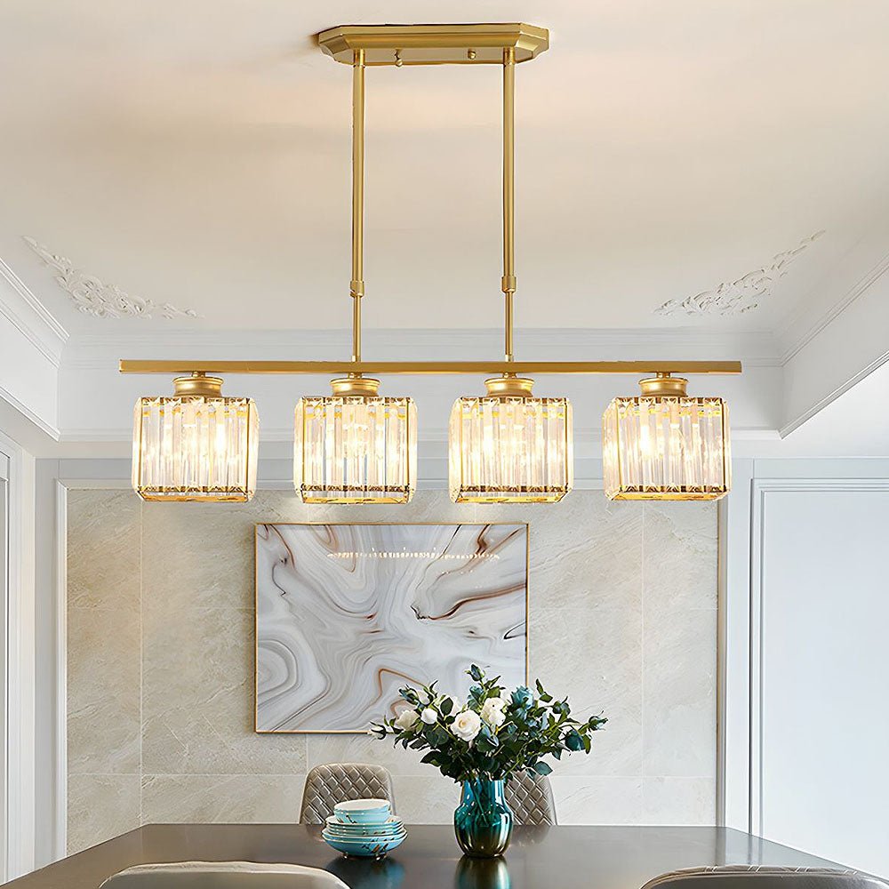 Linear Glass Rod Pendant Light, Modern Iron Frame Ceiling Fixture