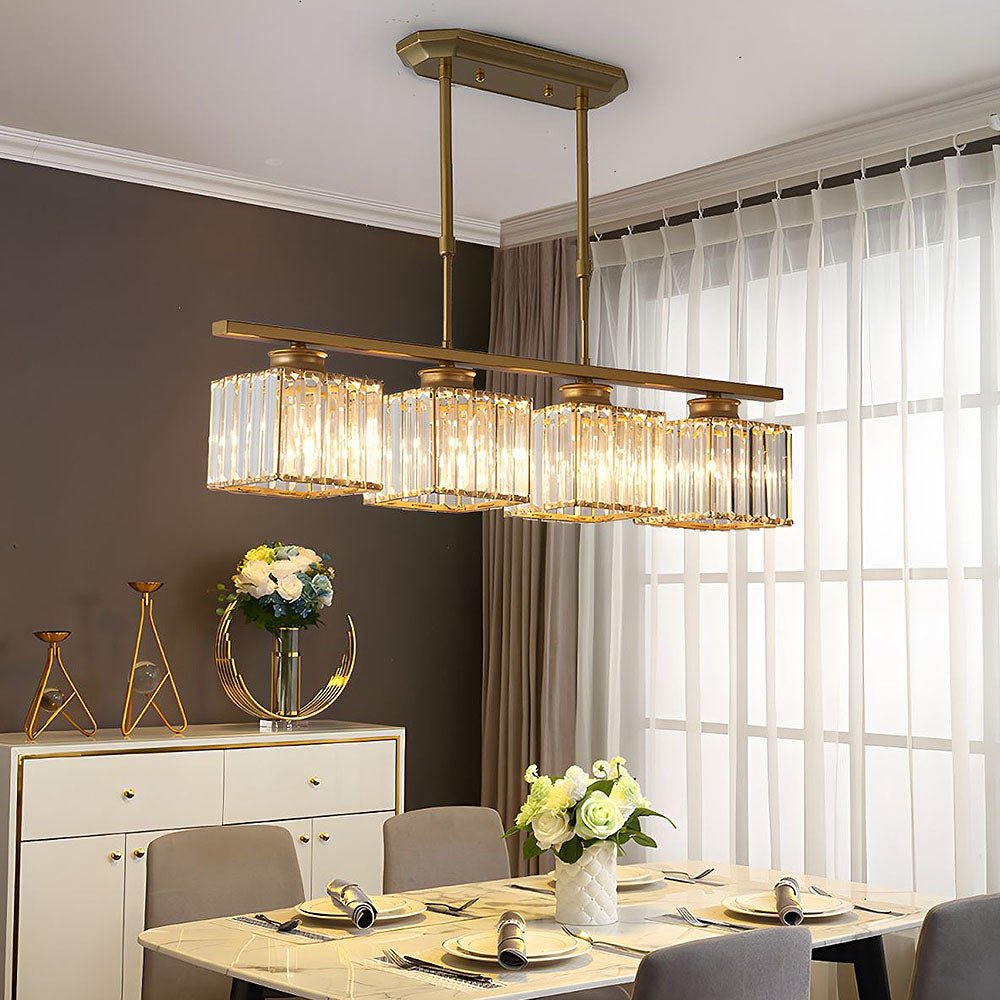 Linear Glass Rod Pendant Light, Modern Iron Frame Ceiling Fixture