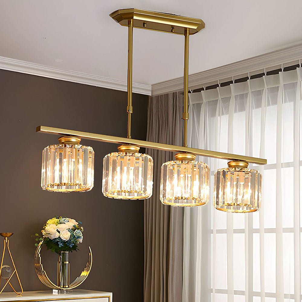 Linear Glass Rod Pendant Light, Modern Iron Frame Ceiling Fixture