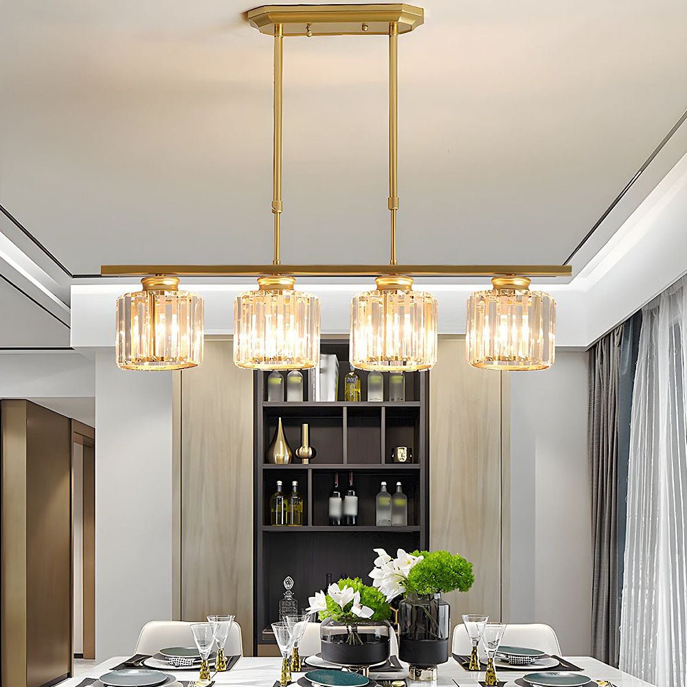 Linear Glass Rod Pendant Light, Modern Iron Frame Ceiling Fixture
