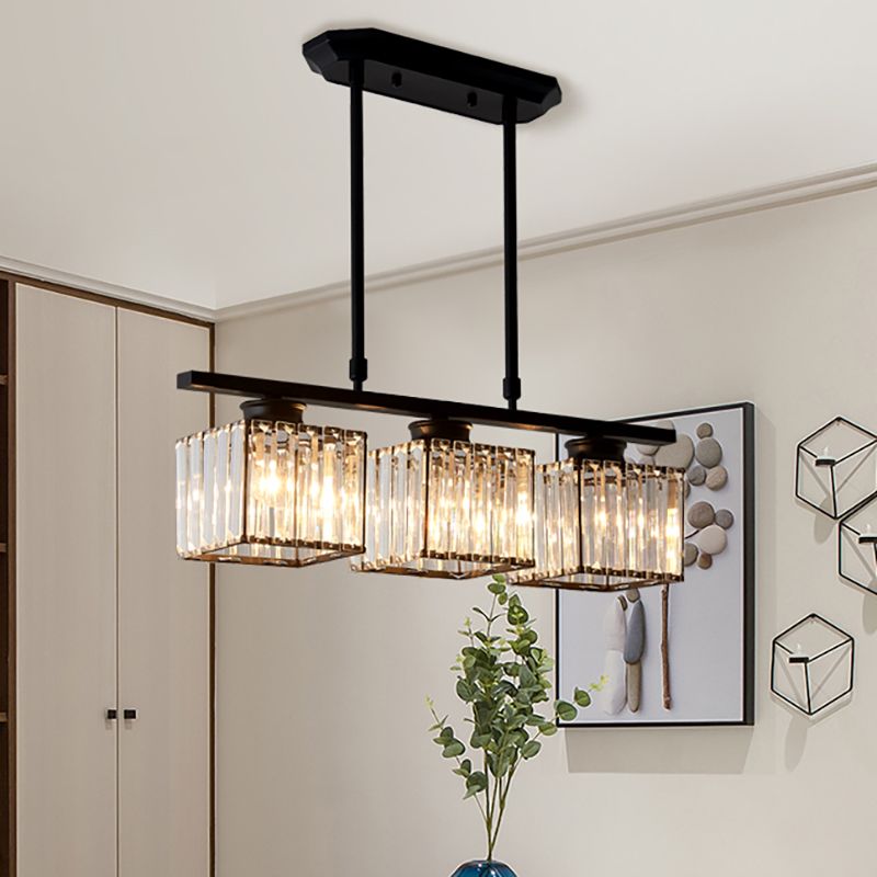 Linear Glass Rod Pendant Light, Modern Iron Frame Ceiling Fixture