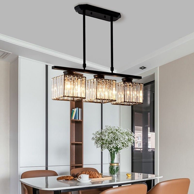 Linear Glass Rod Pendant Light, Modern Iron Frame Ceiling Fixture