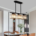 Linear Glass Rod Pendant Light, Modern Iron Frame Ceiling Fixture